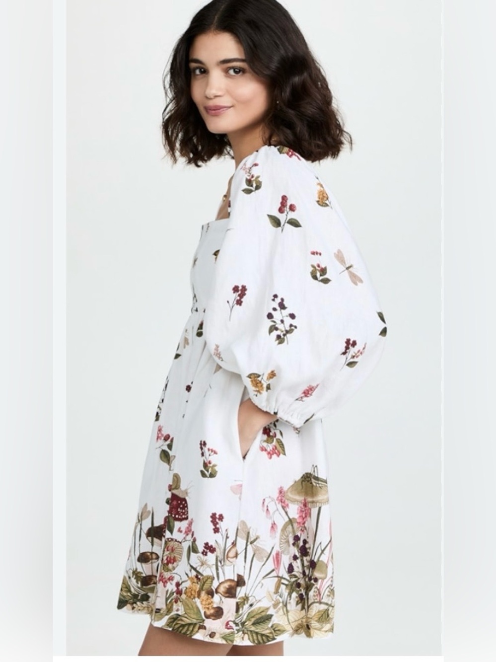 Cara Cara 100% Linen Whimsical Fairytale Mushroom White Mini Dress XS
